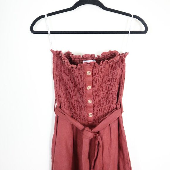 Faithfull the Brand Size S 100% Linen Lais Wide Leg Crop Jumpsuit Strapless - Picture 3 of 10